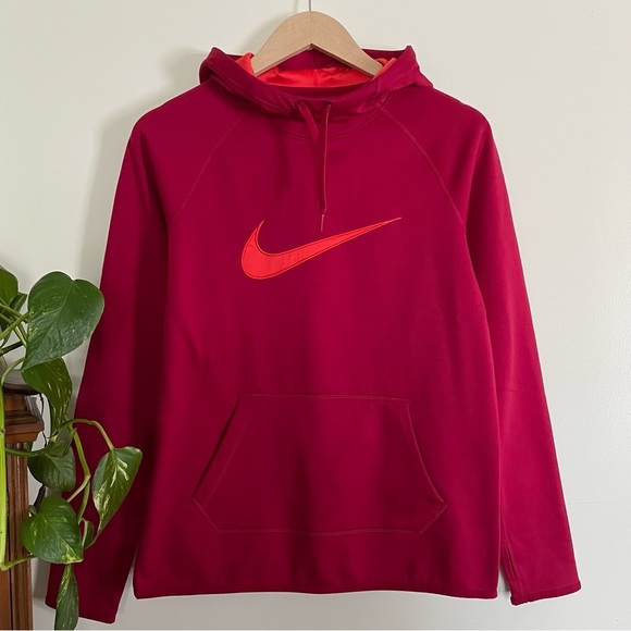 Nike Tops - Nike Burgundy and Orange Therma Dri-Fit Training Hoodie Sweatshirt Size S